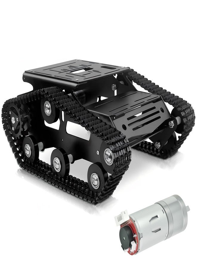 XiaoR Geek Smart Robot Car Chassis Kit Aluminum Alloy Big Tank Chassis with 2WD Motors for Jetson Nano/Raspberry Pi/UNO/Mega 2560 DIY Remote Control Robot Car Toys - Free Tools (Black - Encoder Motor) - Image 1